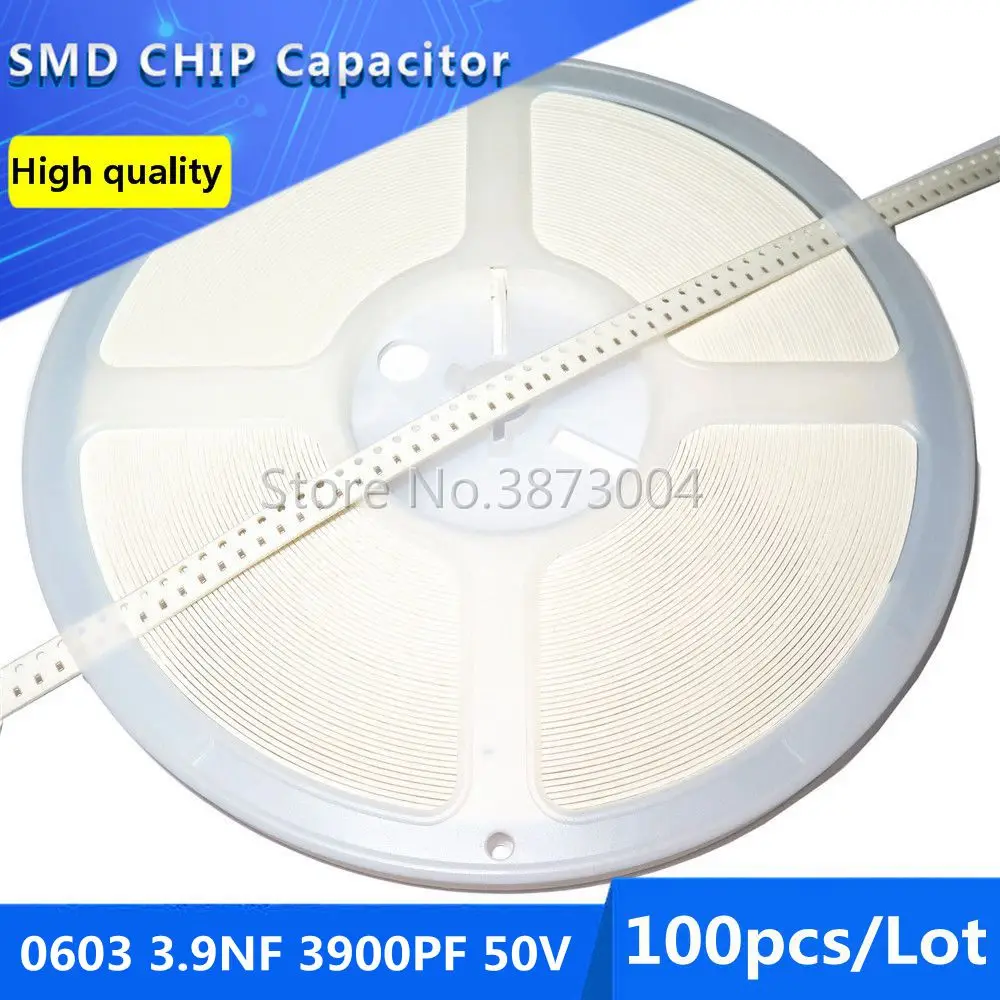 100pcs 0603 3.9NF 3900PF 50V COG/NPO 5% SMD Chip Capacitor