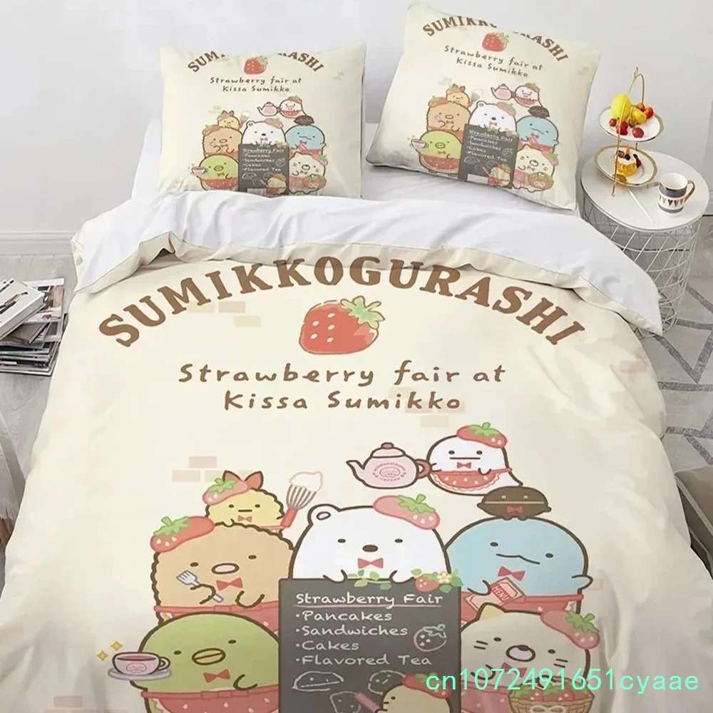 3D Print Anime Kawaii Cartoon Sumikko Gurashi Bedding Set Double Twin King Duvet Cover Pillowcase Boys Girls Bedroom