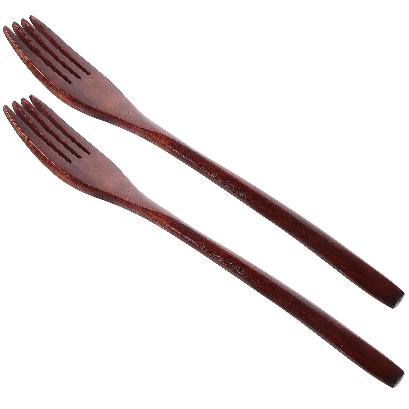 2 Pcs Natural Wooden Fork Tableware Salad Mixing Utensils Handle Ergonomic Safe Wood Simple Practical Hotel