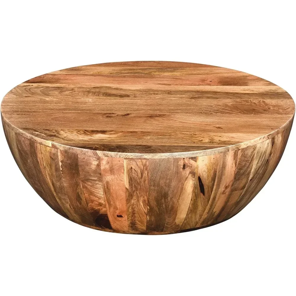 Mesa de centro de madera de Mango, forma redonda, color marrón oscuro