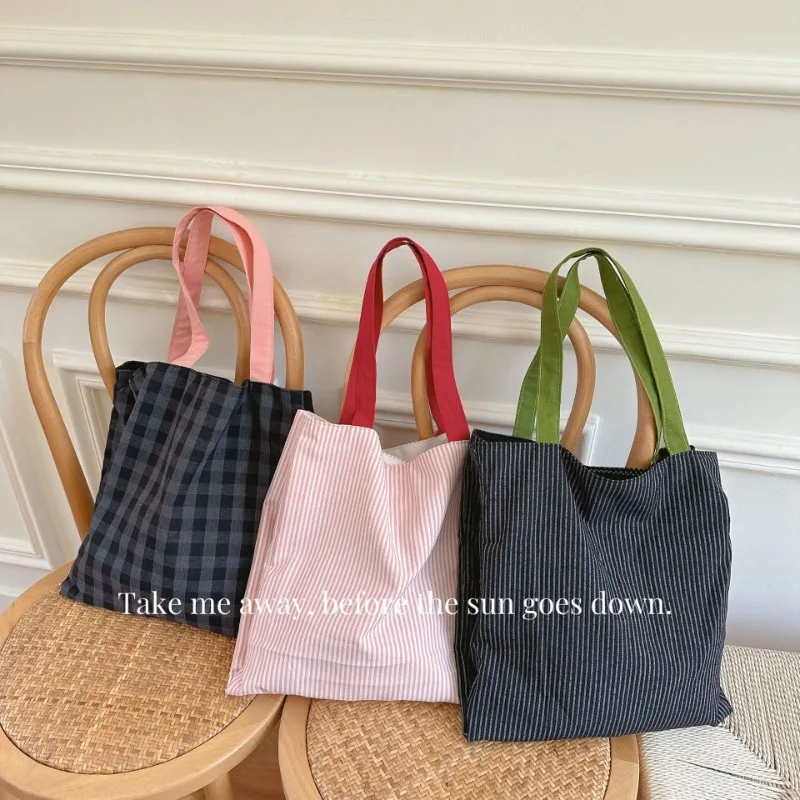 Women Shoulder Bags 2023 New Fashionable Plaid Cloth Bag Striped Tote Bag Casual Simple Work Handbag for Women Office