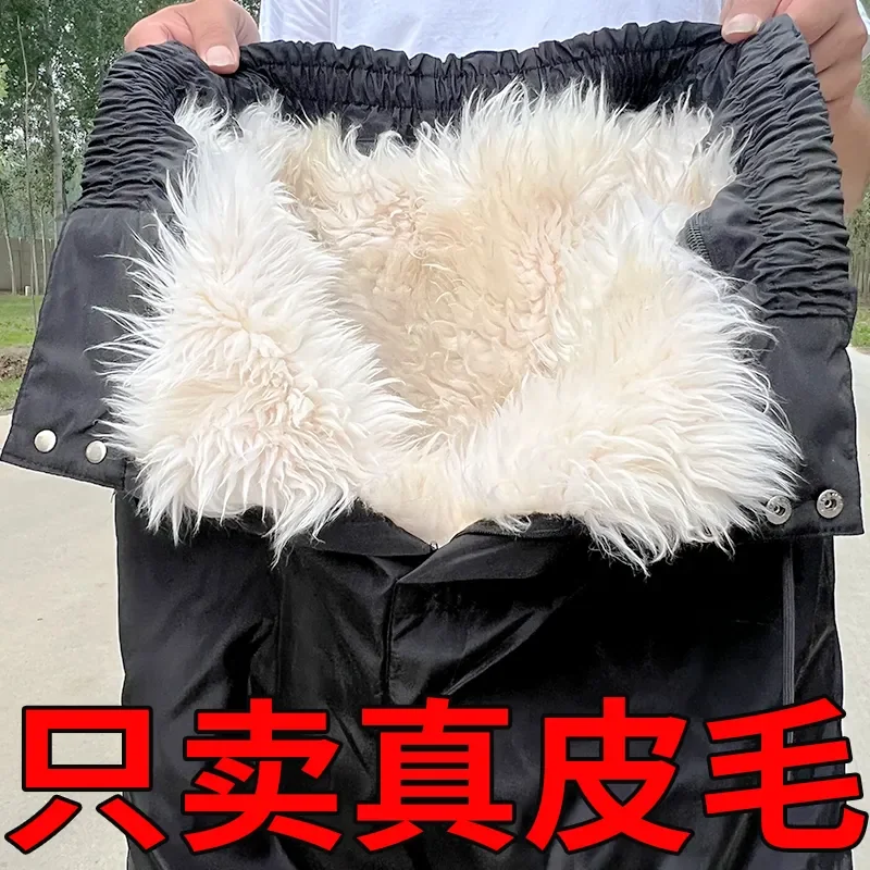 겨울 오리지널 에코 퍼 원 두꺼운 울 팬츠 플리스 하이웨이스트 백 프로텍터 따뜻한 안감 남녀 가죽 팬츠