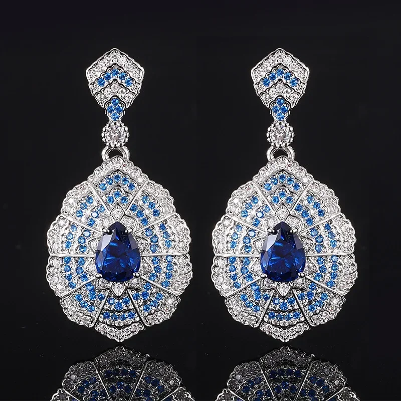 

Exquisite Adjustable Sapphire Crystals Macrame Jewelry Intricate Necklace Ring Earrings with For Timeless Glamour Women Jewelry