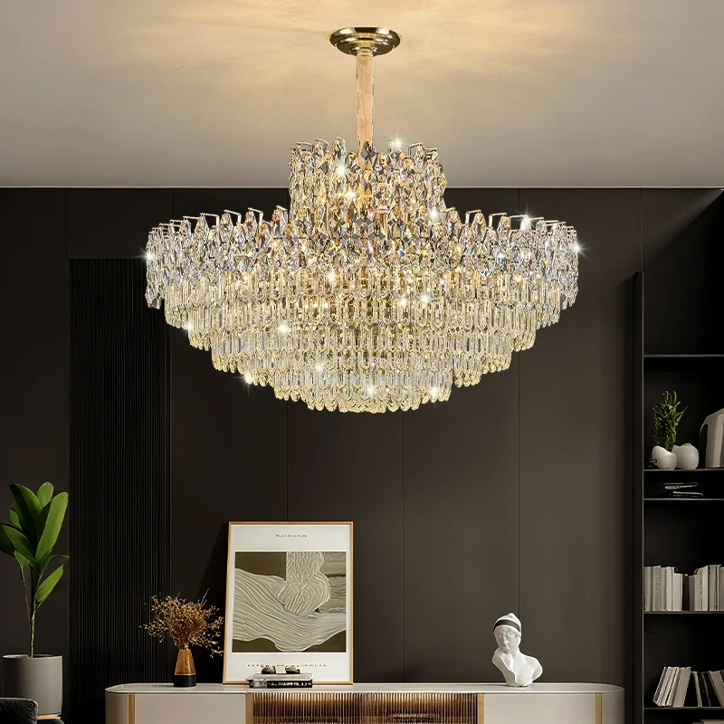 

Luxury Crystal Chandeliers High-end Hanging Chandelier Villa Living Room Hall Lighting Lustre Dining Table Pendant Ceiling Lamp
