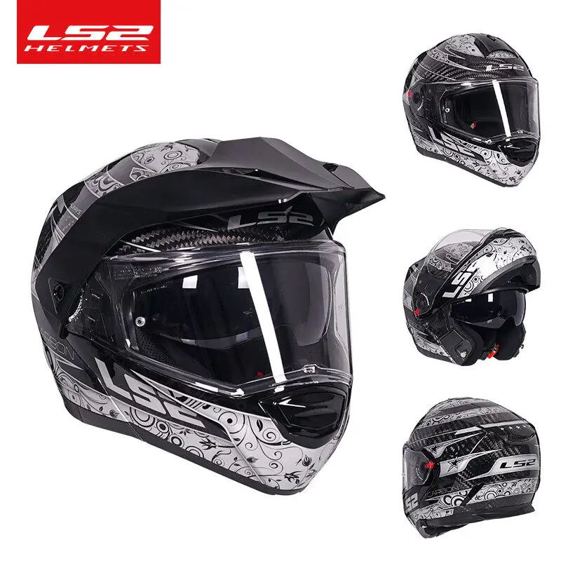 LS2 FF903 Motorcycle Carbon Fiber Flip-Up Adventure Helmet Dual Inner Outer Visor Design Unisex for Men and Women All Season