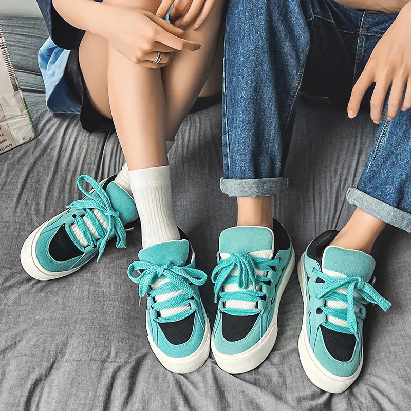 Men Blue Platform Men\'s Skateboarding Shoes Fashion Reflective Skateboard Sneakers Non-slip Streetwear Casual Sports Shoes