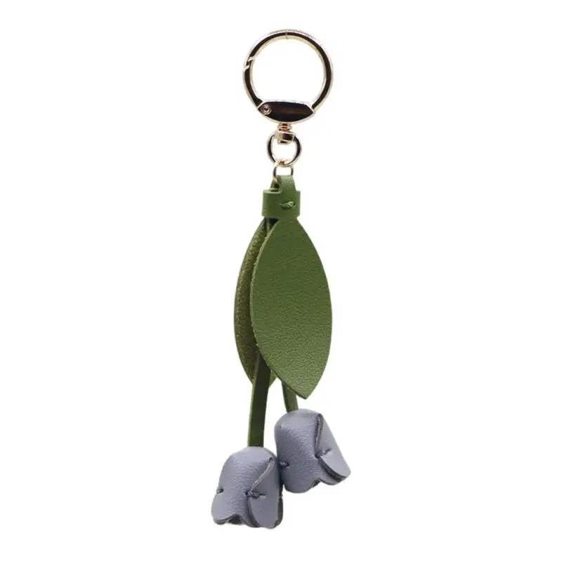 P9FE Trendy Tulpen Schlüsselanhänger Taschenanhänger Stil Robustes PU-Metall Modeschmuck Geschenk – Detail 9