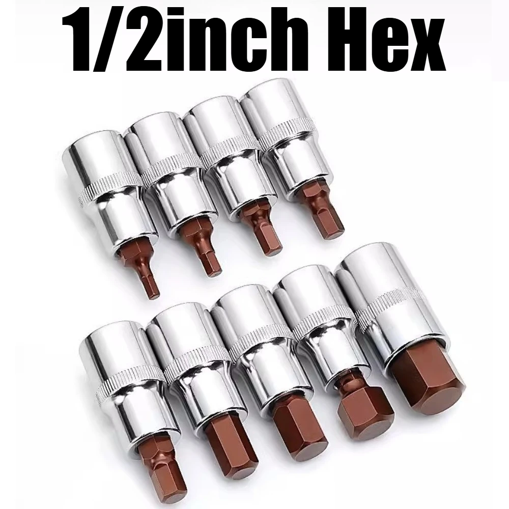 1/2 inch Hex Socket Bits Sets 1/2 Drive Durable Allen Chrome Vanadium S2 Steel Hexagonal Sockets Metric 3mm-19mm Tools Bits