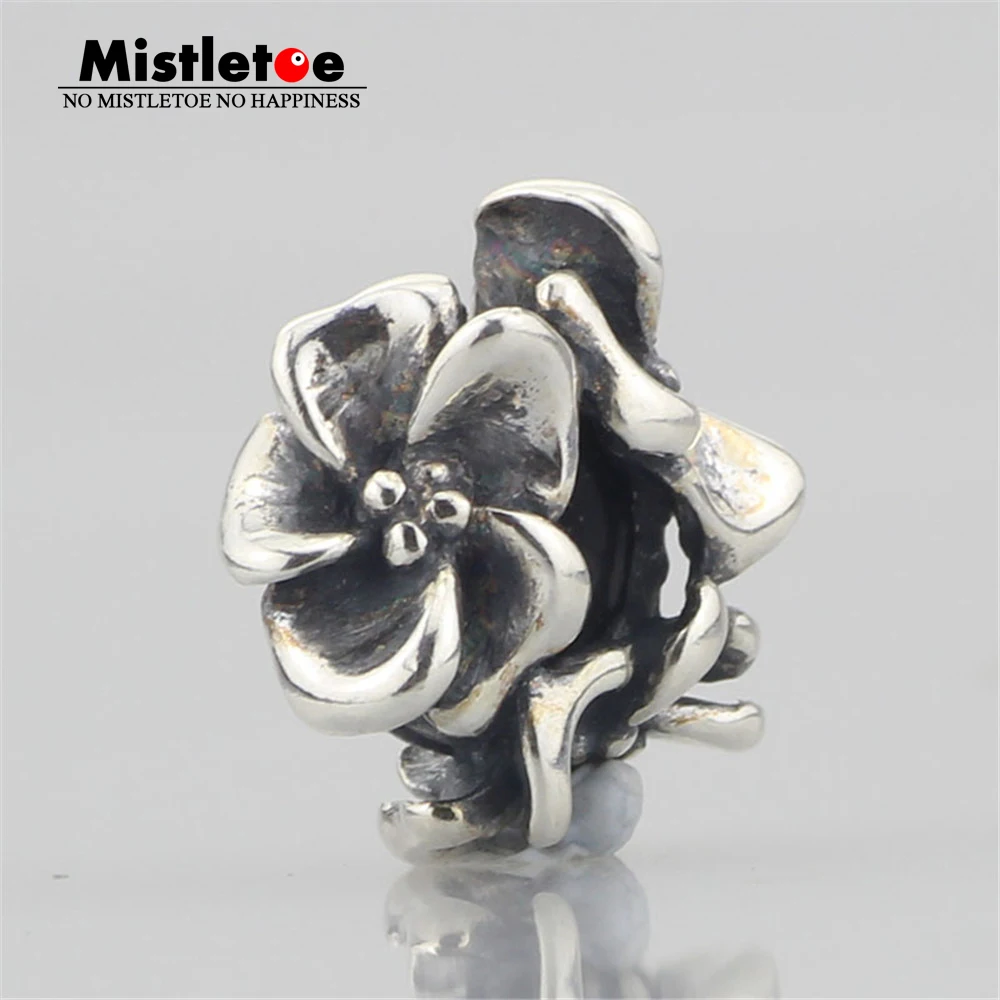 Mistletoe 925 Sterling Silver Frangipani Stopper Spacer Charm Bead Fit European Bracelet Jewelry