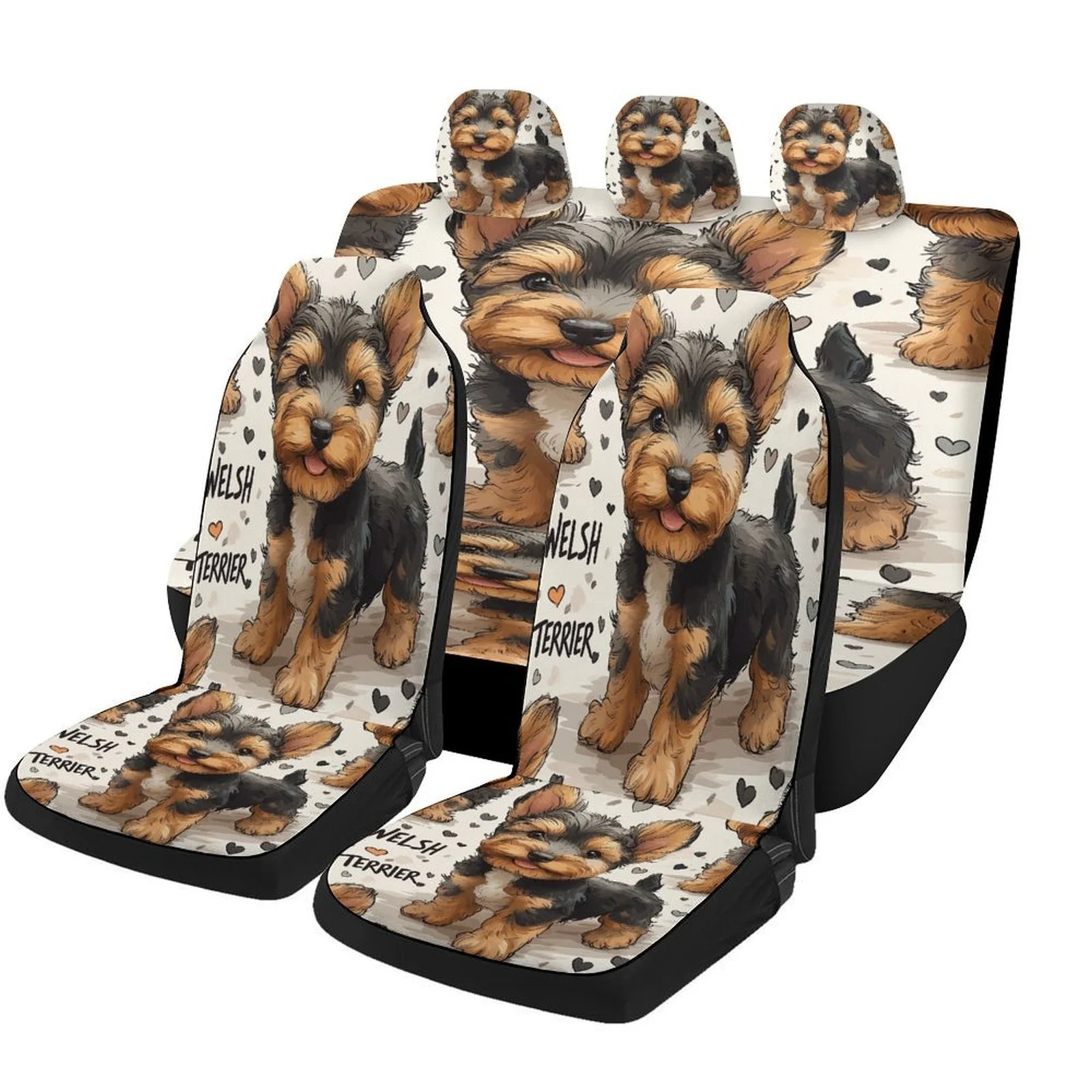 Juego de fundas para asiento de coche Welsh Terrier Puppies, bonito diseño de perro Welsh Terrier, apto para la mayoría de los coches, protección para todas las estaciones, lavado a máquina