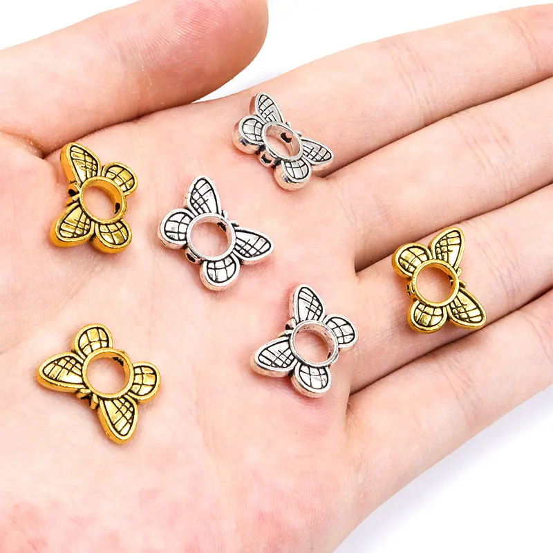 10Pcs Mental Color Plated Butterfly Loose Bead Alloy Spacer Large Hole Bead DIY Making Funny Earring Braclet Jewelry Accessory