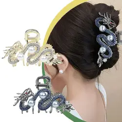 2024 New Chinese Dragon Year Hair Clips Hair Accessories for Women Girl Red Bead Metal Rhinestone Hair Pin Fashion Jewelry U8S2