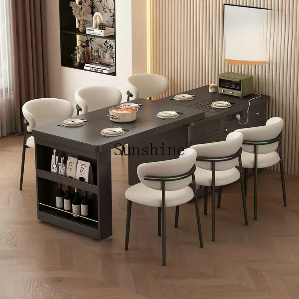 Falling table integrated small apartment living room kitchen household Italian rock slab mid island tea table