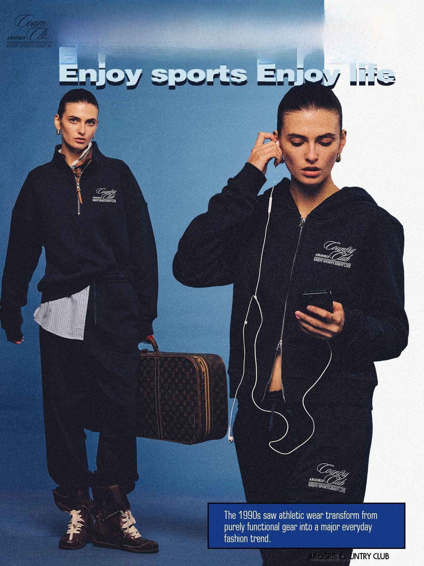 

Retro Country Embroidered Logo f Zip Hoodie Set Women's Sweatpants Loose Fit Long Sve Cotton Polyester Blend