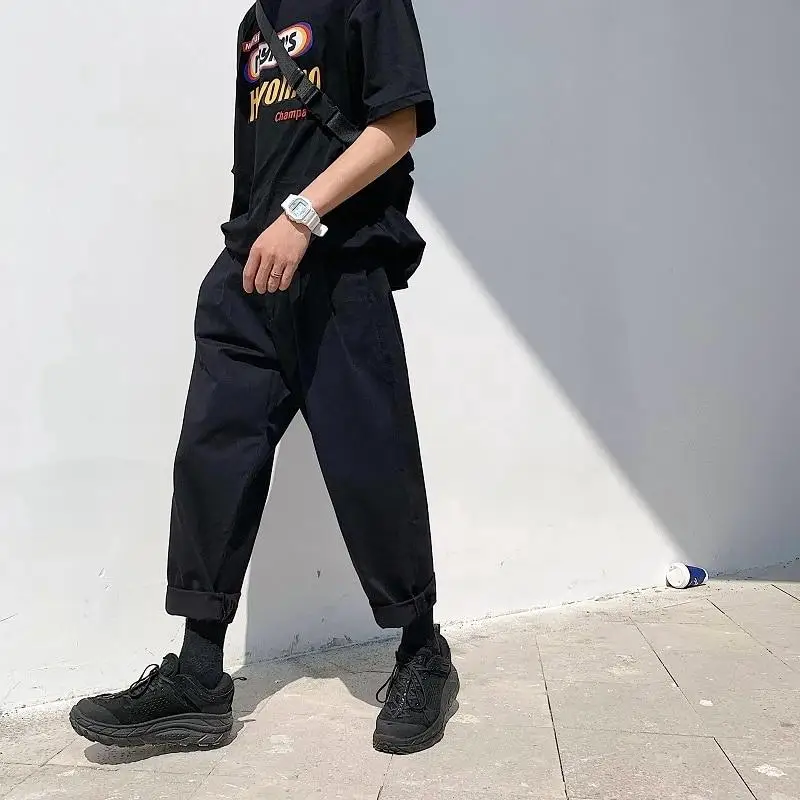 Pantaloni da jogging da uomo neri larghi a gamba larga Pantaloni sportivi in cotone casual Stile gotico punk street