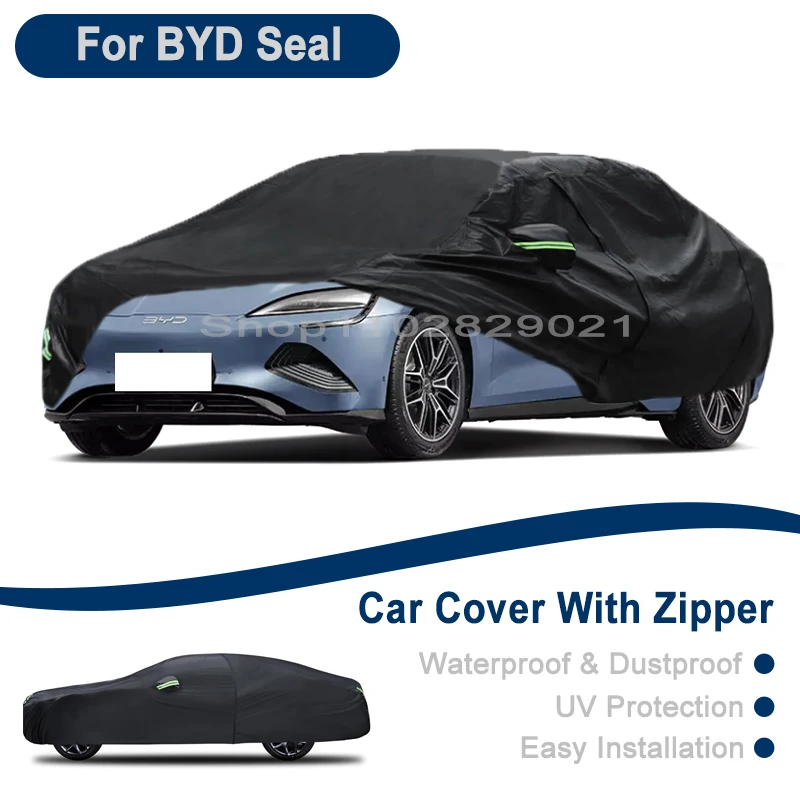 

Outdoor Full Vehicle Cover For BYD Seal - Side Zipper Design, Waterproof Dustproof Sun Protection Car Cover