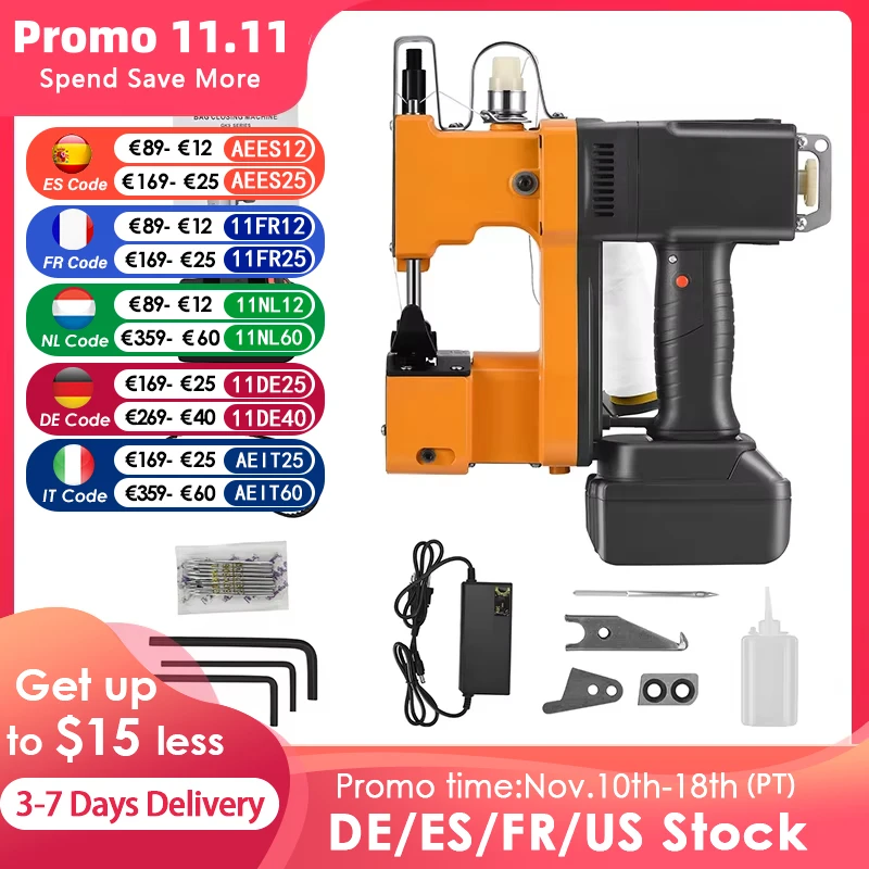 Electric Bag Sewing Machine 2200mAh Lithium Battery Handheld Industrial Packaging Sewing Machine for Hessian Canvas Fabric Bags