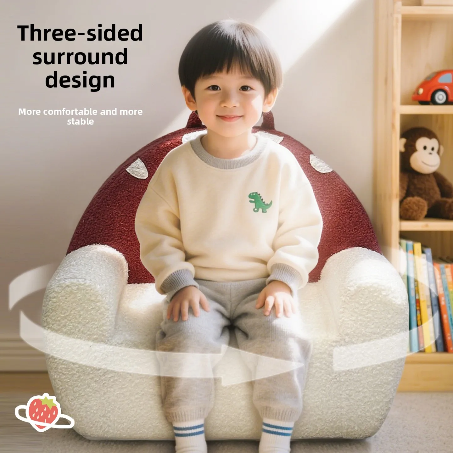 

New Children's Strawberry Sofa High-density Sponge Filling Flannel Material Removable Washable 1 Person Seating