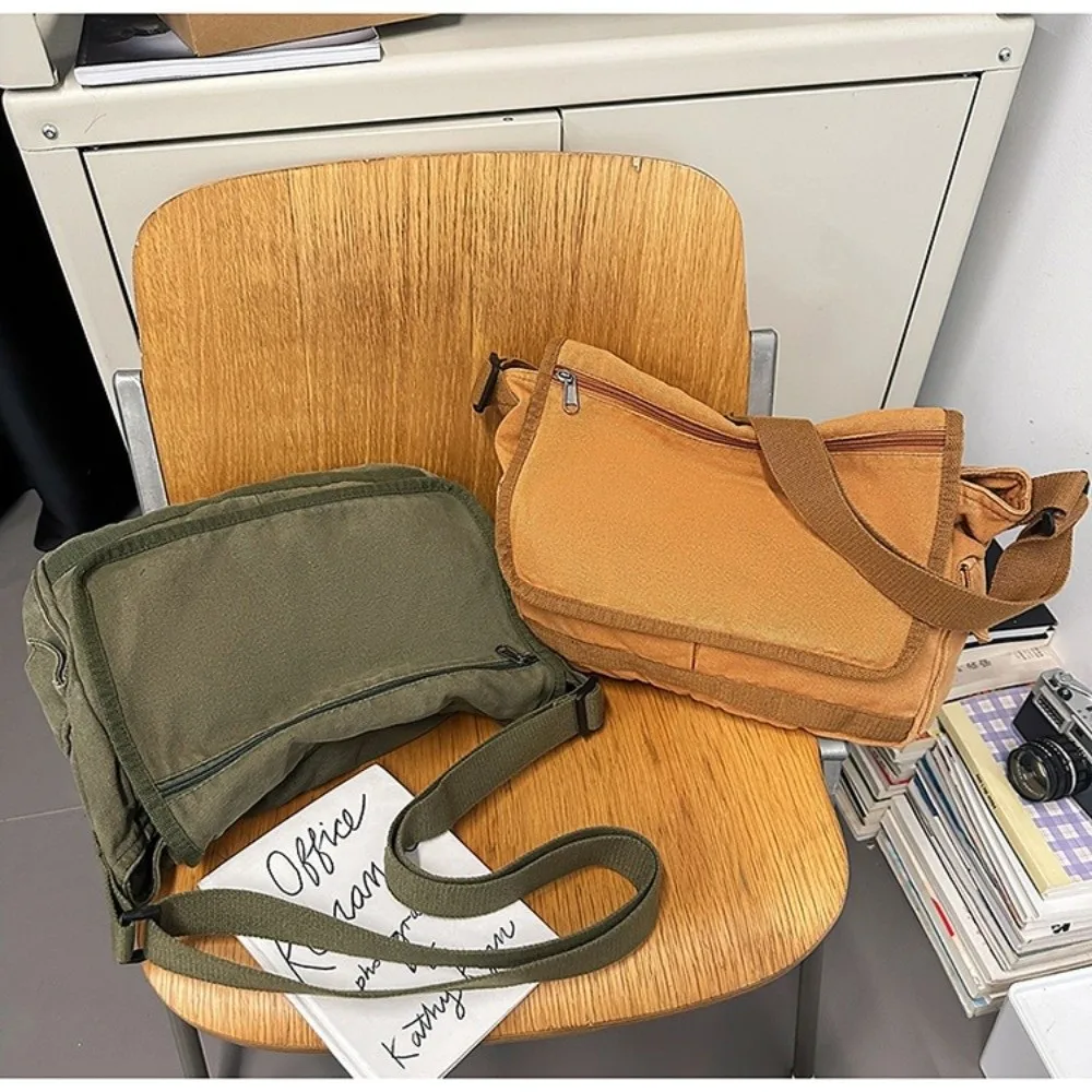 

Casual Cotton Shoulder Bags Solid Color Large Capacity Cloth School Bags Preppy Style Canvas Satchels Unisex