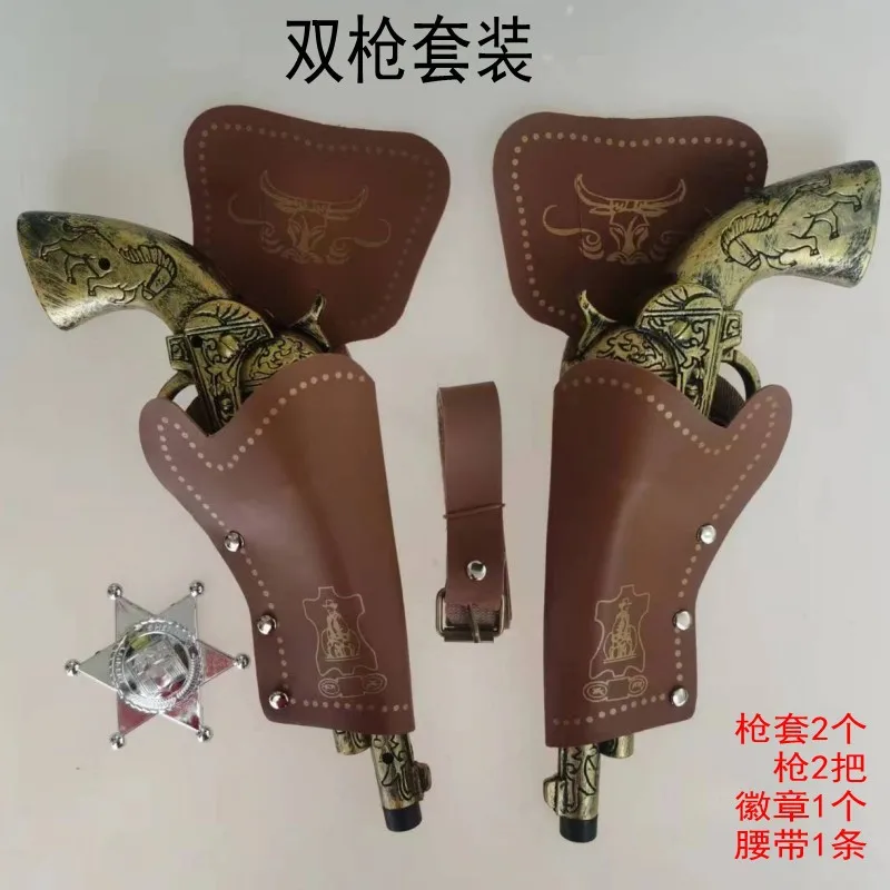 Vintage Western Cowboy Double Gun Toy Weapon Pistol Holster Belt Shoulder Strap Plastic Pirate Gun Christmas Costume Party Props