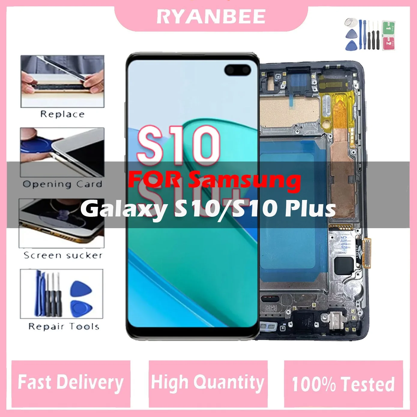 

tft S10+ Screen Replacement, for Samsung Galaxy S10 Plus G975F Lcd Display Digital Touch Screen for Samsung S10 G973F with Frame