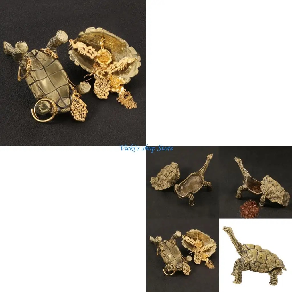 

Heavy Duty Brass Tortoise Shaped Organizers Ashtray Ring Holder Jewelry Storage Case