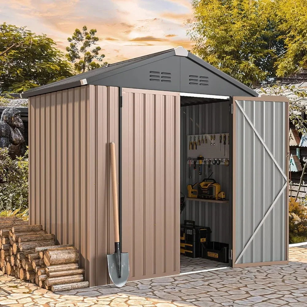 6' x 4' Storage Shed, Metal Sheds & Outdoor Storage Clearance, Utility and Tool Garden Shed with Lockable Doors for Back