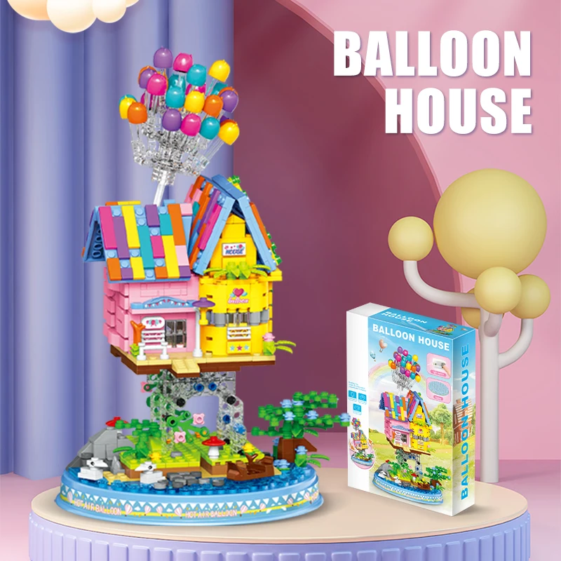 931+Pcs City Friends Suspended Gravity Balloon Flying House Building Blocks LED Lights Architecture Bricks Toy for Children Girl