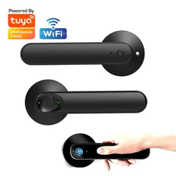 Intelligent Safety Fingerprint Smart Handle Lock for Wooden door Mobile App Unlocking Door Lock Replacement USB Charging