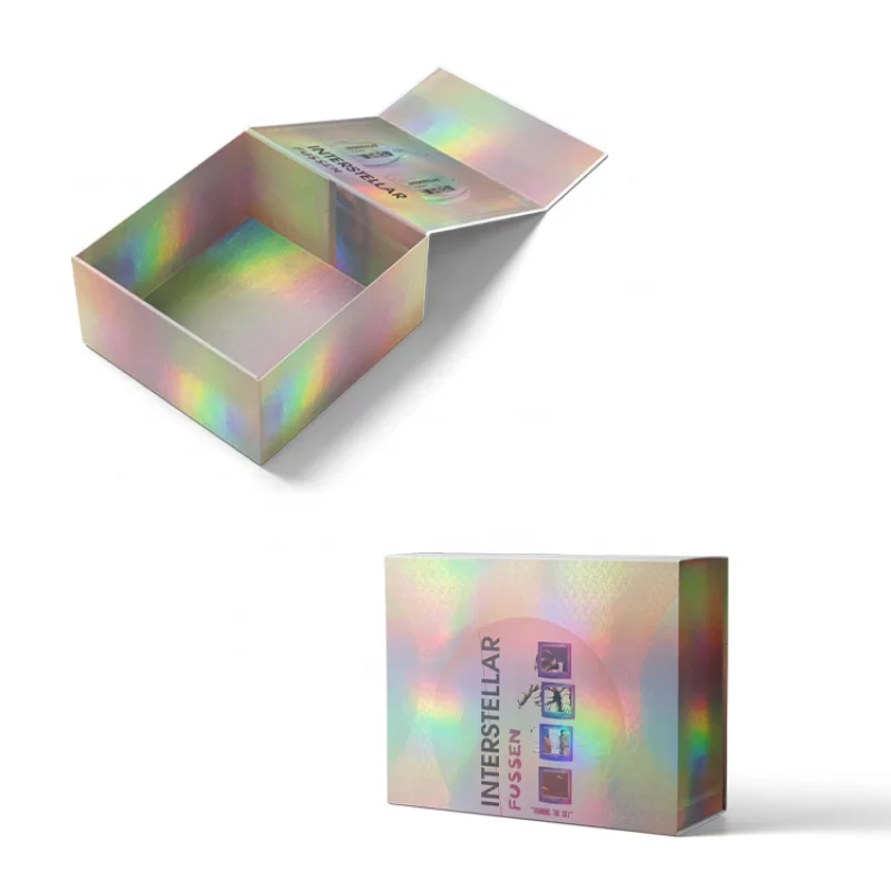 

Custom logo holographic box magnet closure holographic packaging boxes holographic silver drawer box