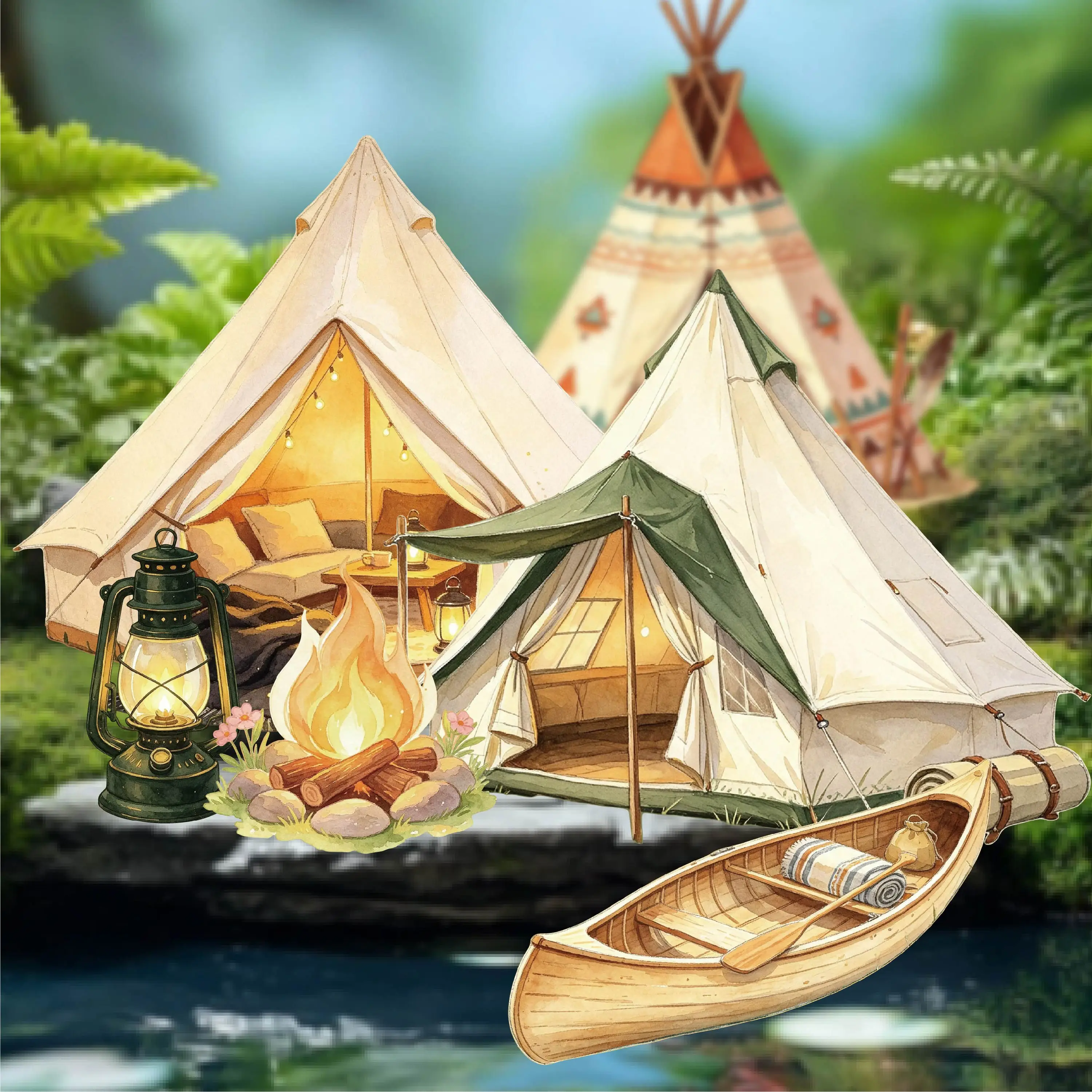 Mr.Paper 10Pcs Vintage Camping Tent Landscape Material Collage Scrapbooking Sticker Creative DIY Journal Stationery