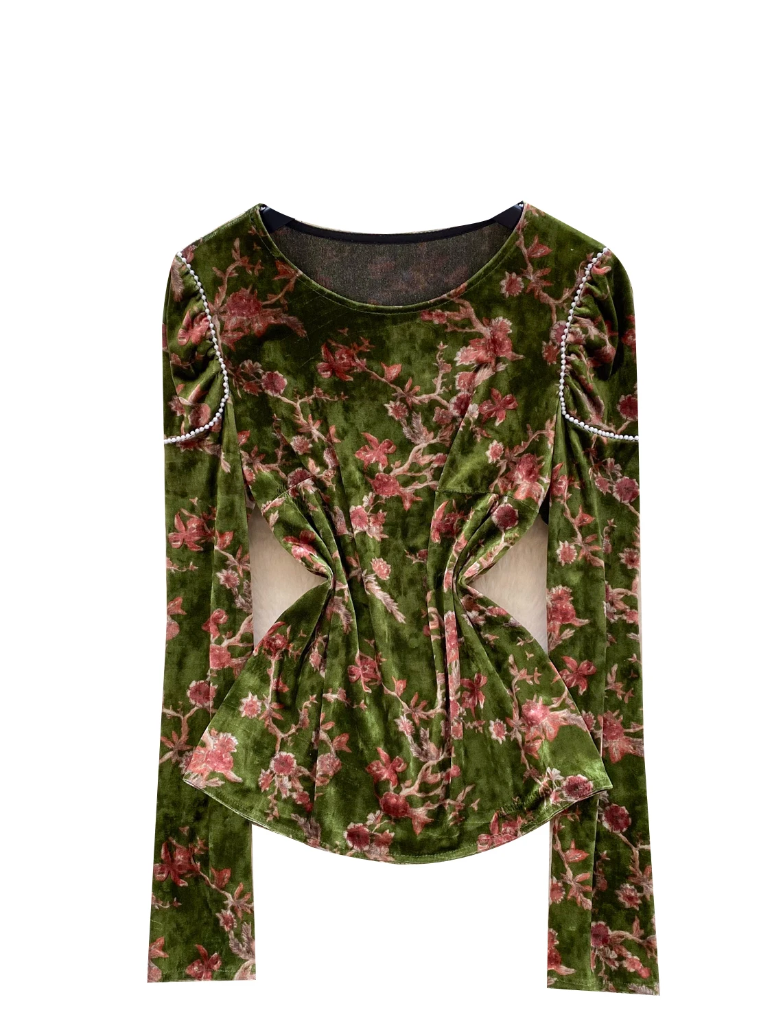 Retro Velvet Long Sve irt Damen New Sle Commute Loose Anti-Aging Ele Manner Top Blumendruck Koreanische Version