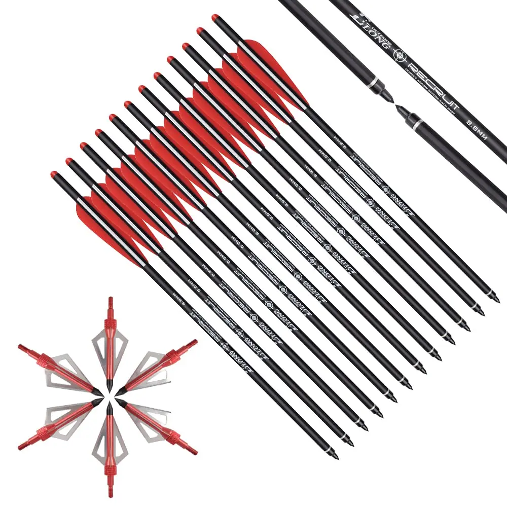 

NIKA ARCHERY 12 Piece Carbon Arrows Crossbow Bolt 16 18 20 Inch with 3.8" Wing Replacement Arrow Tip Hunting Archery Target