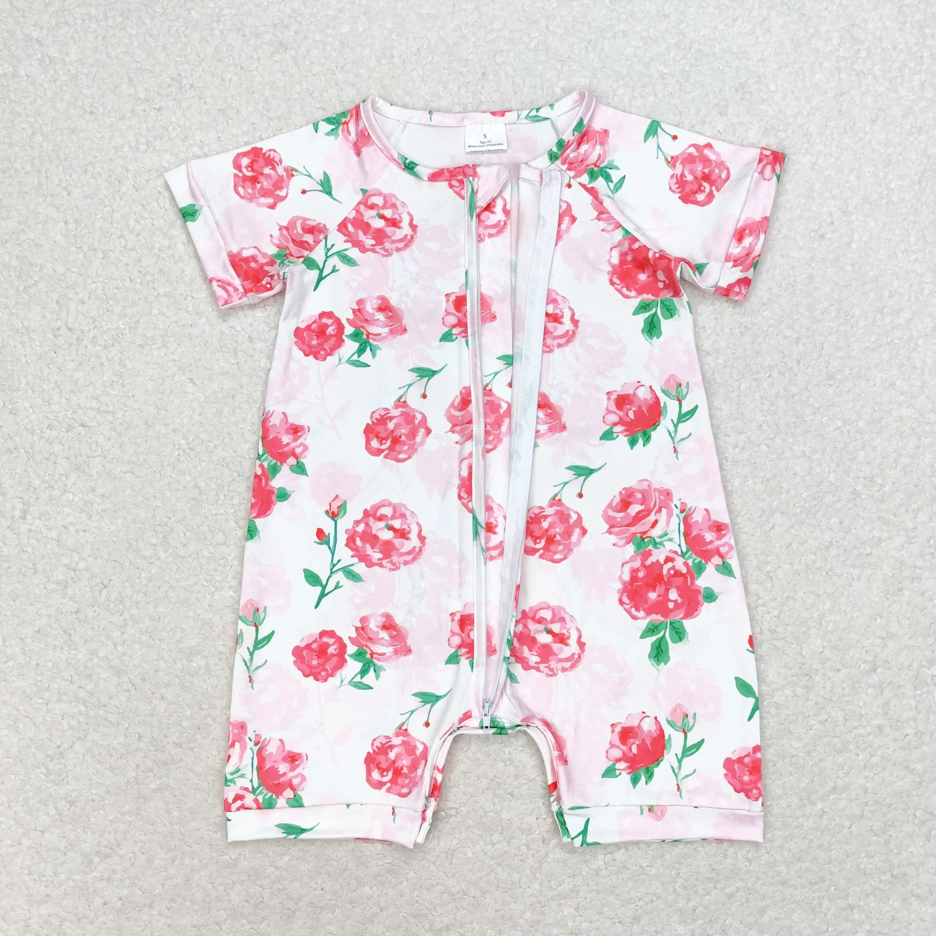 

SR1768 Fashion Baby Girls Summer Clothes Toddler Short Sleeve Flower Print Kids Boutique Romper