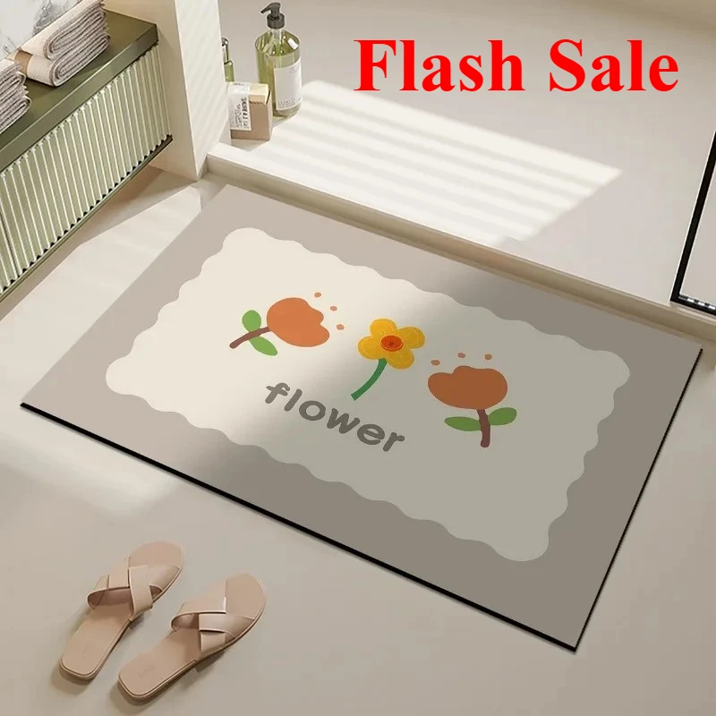 

2025 new Flash Sale small fresh square oval diatom mud bathroom floor mat toilet mat bathroom floor mat