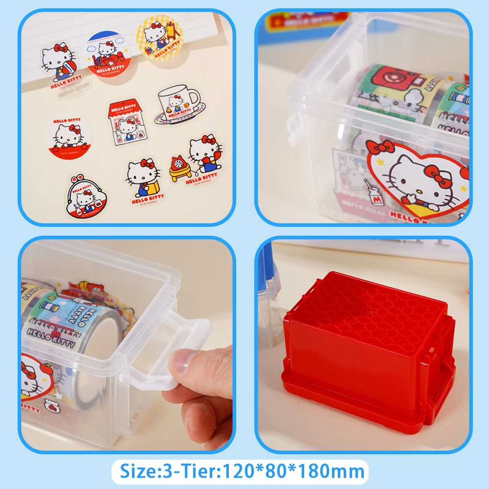 Sanrio Hello Kitty Stackable Storage Box with Sticker Cartoon KT Cat Sundries Cotton Swabs 3-Tier Desk Organizer Basket Gifts view 6