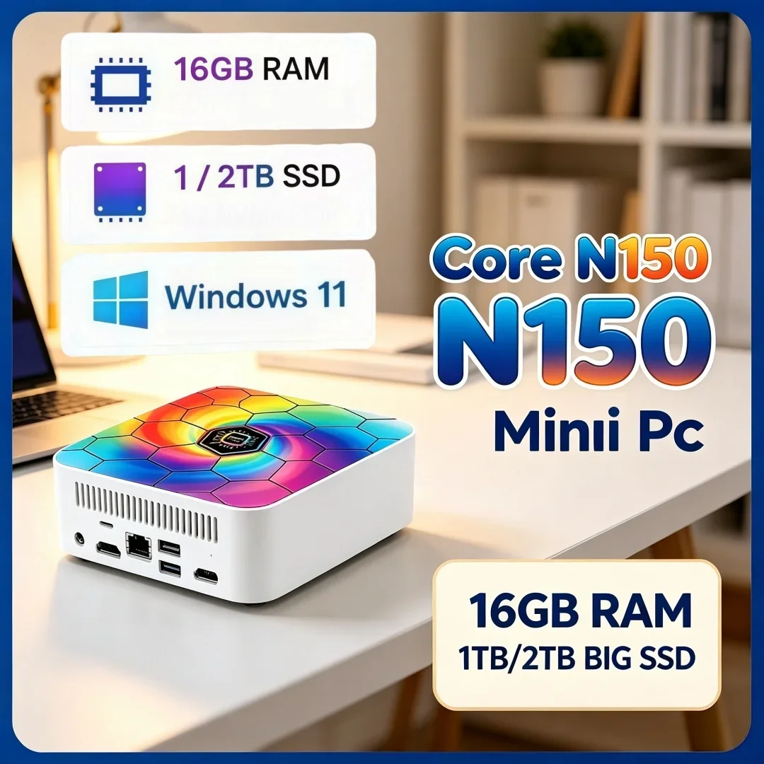 Intel Core N150 Mini PC 16GB RAM 1TB/2TB SSD WIFI6 BT5.2 2026 High Speed Gaming Computer Windows 11
