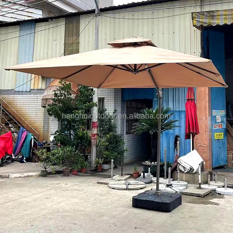 

Hotel Pool Garden Granite Umbrella Base with Wheels Luxury Cantilever Umbrella with Base Movable Cafe Parasols
