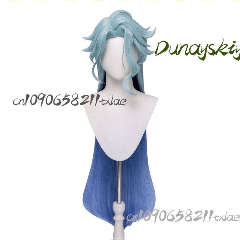 Game Genshin Impact Fatui Doctor II Dottore New Cosplay Wig 3D Mask Blue Green Gradient Long Hair Party Stage Carnival Fans Gift view 2