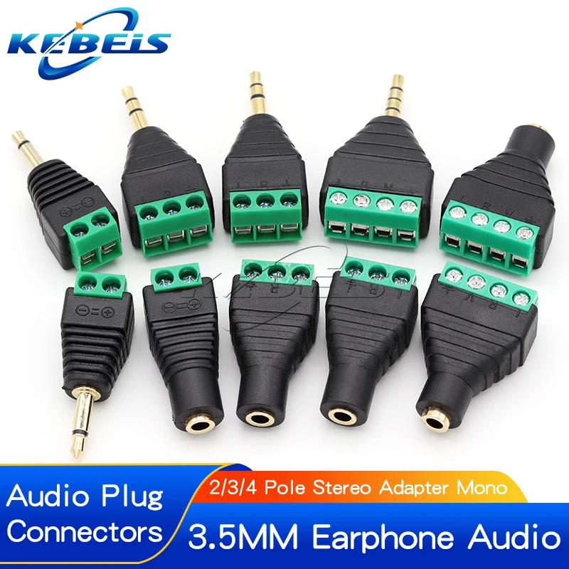 1-10PCS 3.5mm Earphone Audio Jack 3.5mm 2/3/4 Pole Connector Stereo Adapter AUX Audio Mono Channel Plug to Screw Terminal DIY
