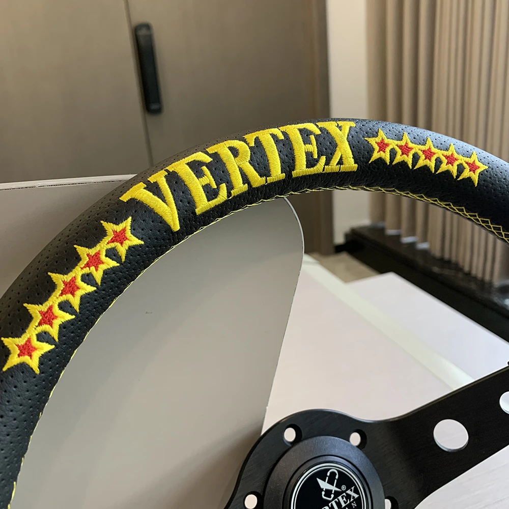 VERTEX NEW Color Yellow 13inch 330mm JDM Racing Microfiber Perforated Leather Drift Sport Steering Wheell