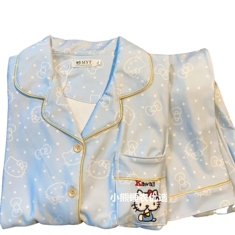 Fille ensemble de vêtements de détente microvilli bonjour kitty kawaii dessin animé étudiant décontracté automne hiver revers cardigan vêtements de maison pyjamas nouveau chaud