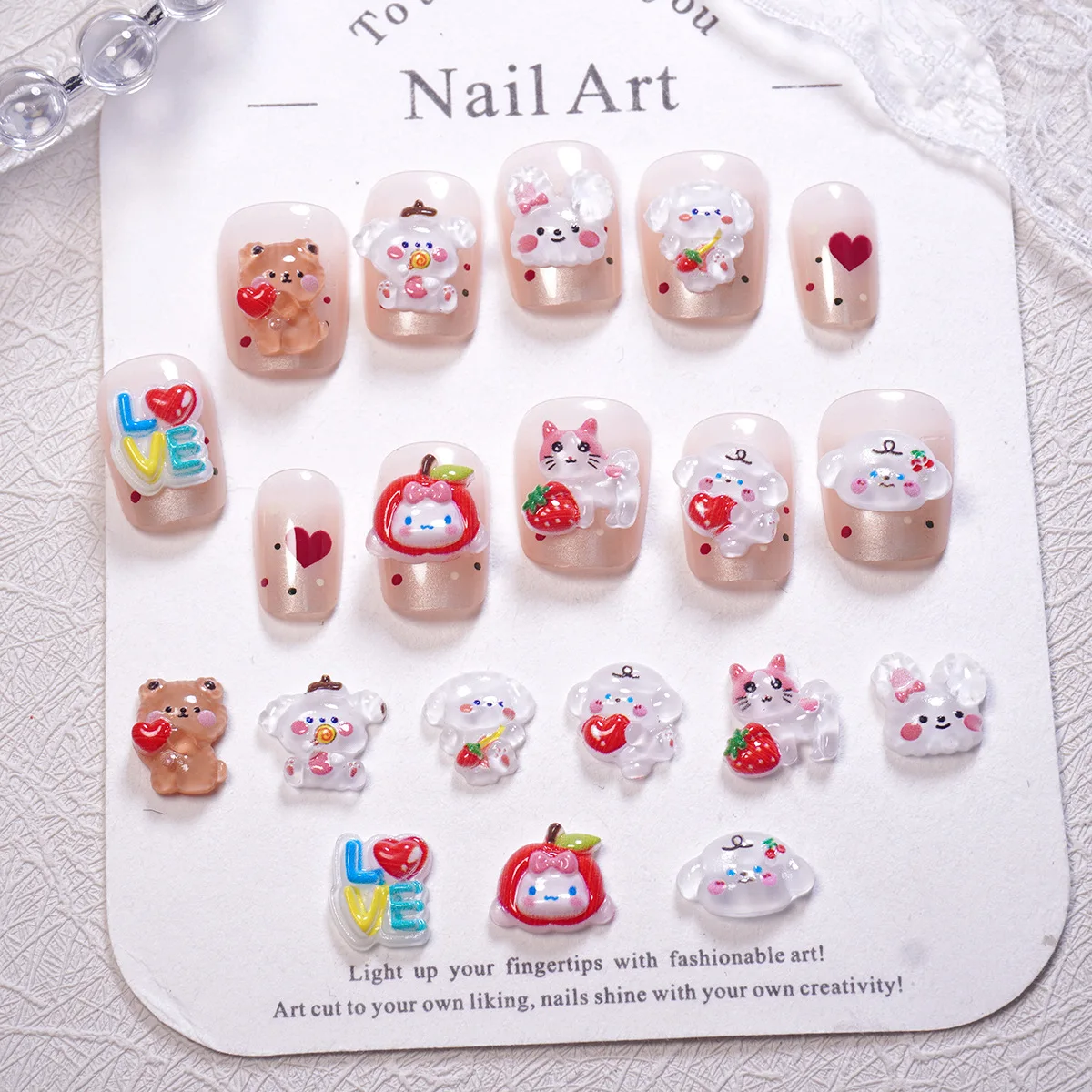 

100 шт./упак. подвески для ногтей с клубничным кроликом-милые фруктовые животные для дизайна ногтей, игривый декор для ногтей для сладкого маникюра