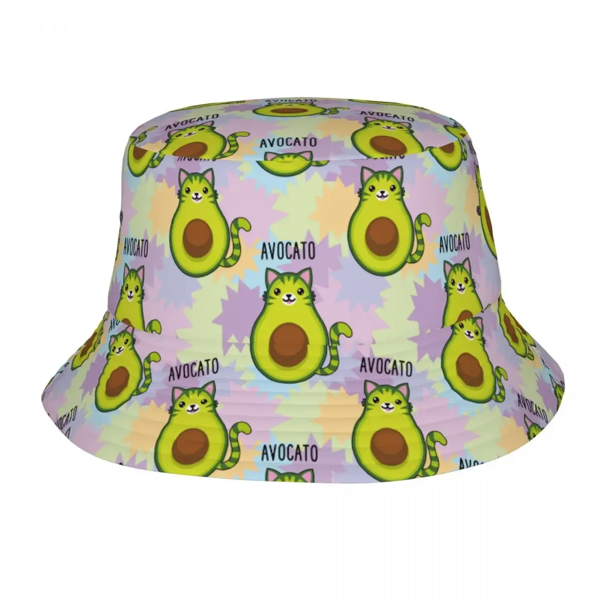 Teen Bucket Hat Cartoon Avocado Cat Summer Beach Hatwear Lightweight Vacation Fishing Fisherman Hat Avocados Lover Session Hat