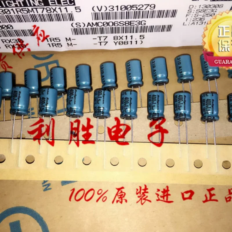 10PCS-100PCS Ruby RUBYCON capacitor 400V1.5UF 8X11.5 RX30 high temperature resistance 130 degrees instead of 1UF