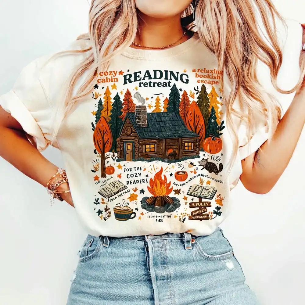 Frauen Cozy Cabin Reading Retreat Comfort Unisex Top Book Lover Vintage Dark Academia Autumn Cozy Readers Sublimation Sweatshirt