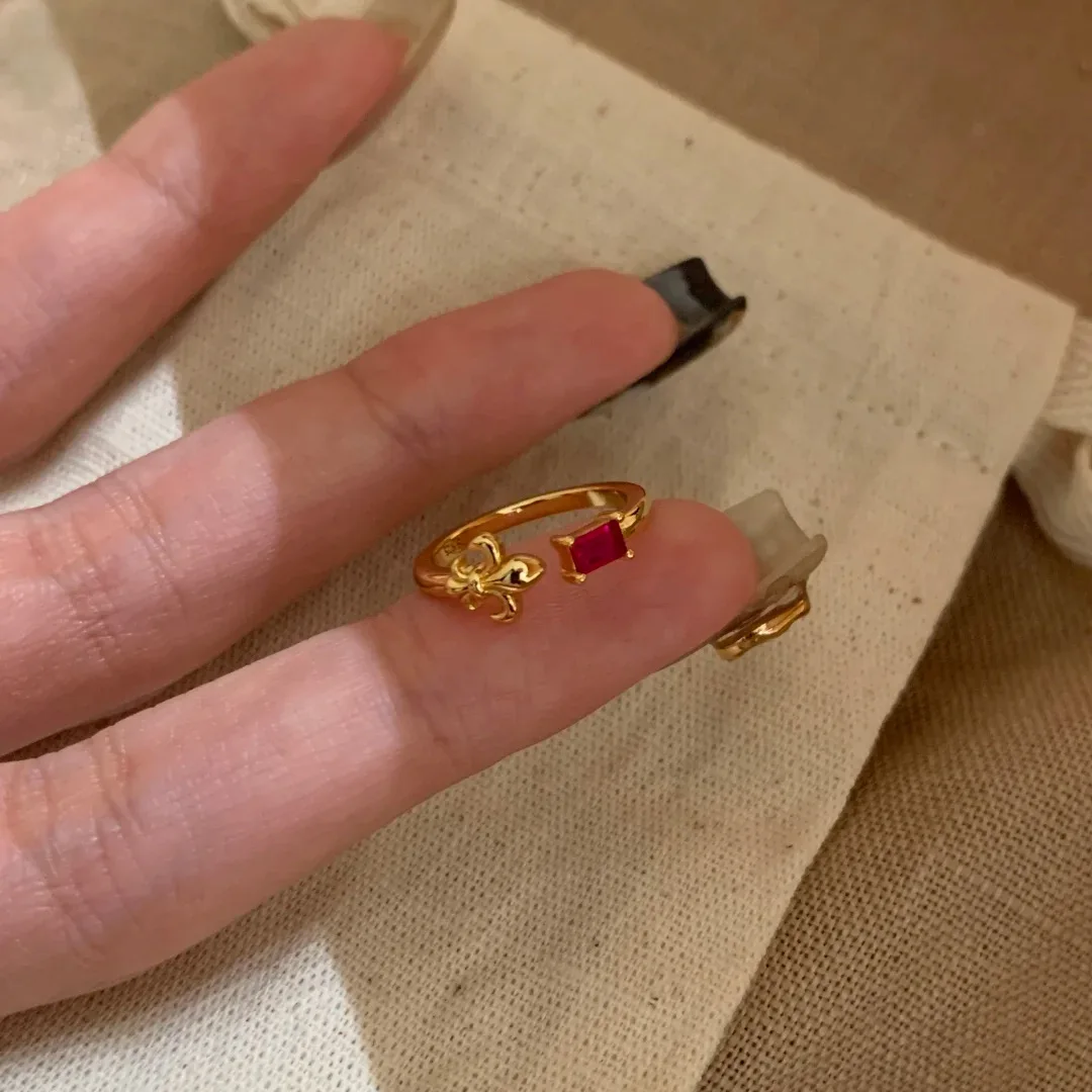 S925 Sterling Silber Ring Gold Iris Rubin Schwanzring Vintage Nischenring – Detail 6