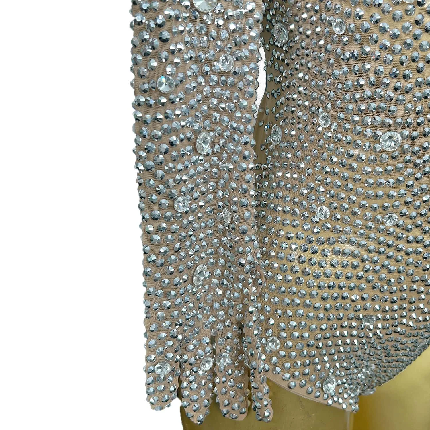 Naakt Lange Mouwen Glanzende Kristallen Strass Sexy Jumpsuits Voor Vrouwen Carnaval Drag Queen Outfits Paaldans Kleding Shizuan