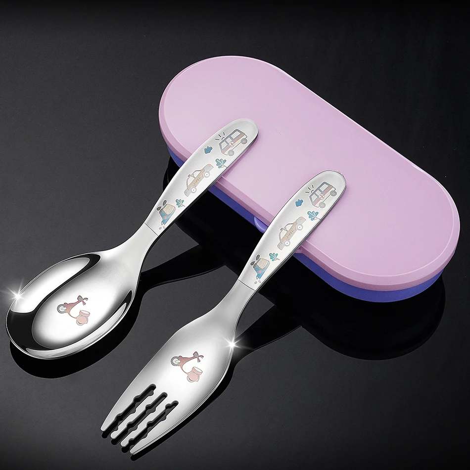 

316 Stainless Steel Baby Cutlery Set LFGB Certificate Anti-bacterial Children Spoon and Fork 3~7 Years Old Kid Portable Flatware