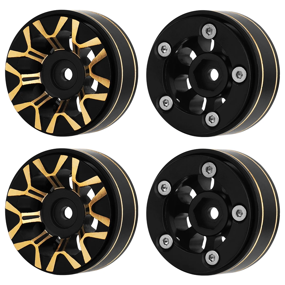 Black 1/4pcs 1.0 Inch SCX24 Brass and Metal Wheels for 1/24 Axial SCX24 90081 C10 AX24 1/18 TRX4m RC Crawler Car Upgrade Parts